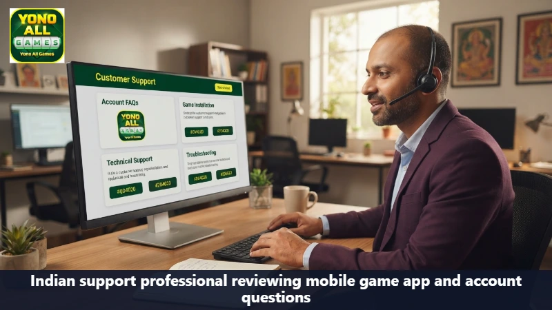 Indian support professional reviewing mobile game app and account questions